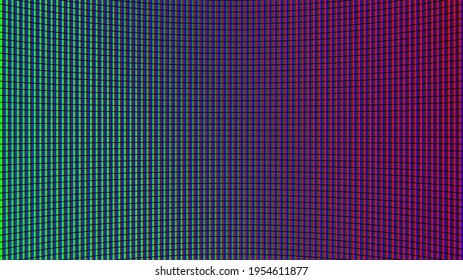 Led screen texture. Lcd monitor. Analog digital. TV display. Electronic diode effect. Green, blue, red television videowall. Projector grid template. Vector illustration.