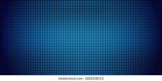 Led screen texture. Lcd monitor with dots. Pixel TV digital display. Electronic diode effect. Projector grid template. Blue videowall with glowing bulbs. Vector background.