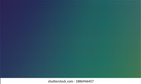Led screen texture. Pixel digital display. Electronic diode effect. Lcd monitor with dots. Projector grid template. Blue turquoise green videowall with bulb. Television background. Vector illustration