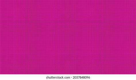 Led screen. TV background. Lcd texture with points. Pink television videowall. Digital display. Pixel monitor. Electronic diode effect. Projector grid template with bulbs. Vector illustration