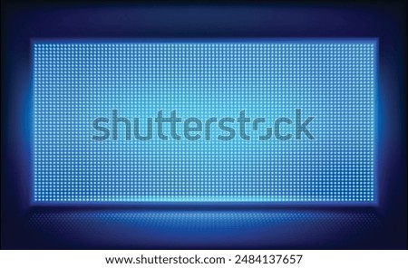 Led screen. Tv show LCD light screen blue panel on stage, wall monitor with glow pixel diode dots texture pattern. Vector disco party concert background illustration.