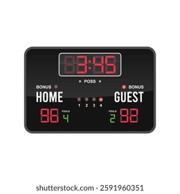 LED sports electronic scoreboard. Score, time, period