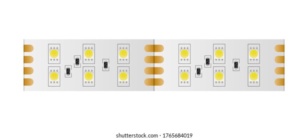 LED strip isolated on a white background. LED strip close-up. Realistic vector.