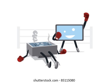 led television fight old television vector concept.