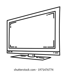 LED Television as Telecommunication Equipment Hand Drawn Icon Set Vector.