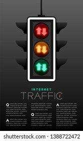 LED Traffic Light with arrow sign, Internet digital data concept poster or flyer template layout design illustration isolated on grey gradients background with copy space, vector eps 10