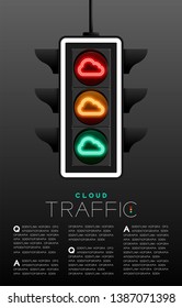 LED Traffic Light with Cloud symbol, Technology online server concept poster or flyer template layout design illustration isolated on grey gradients background with copy space, vector eps 10