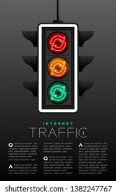 LED Traffic Light with Refresh sign icon, Data technology concept poster or flyer template layout design illustration isolated on grey gradients background with copy space, vector eps 10