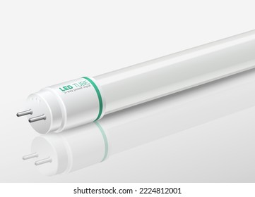 LED tube light isolated on white background with reflections. Realistic EPS file.