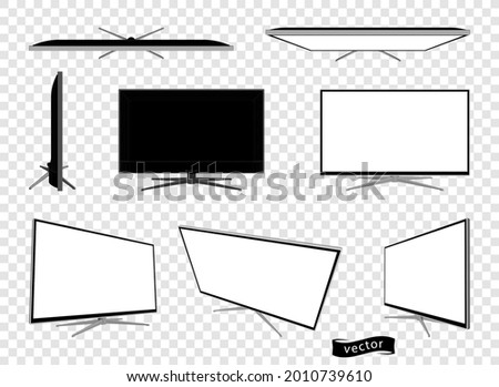 Led tv 3d realistic mockup. Led tv frame with blank display templates, different angles views. Vector. EPS 10.