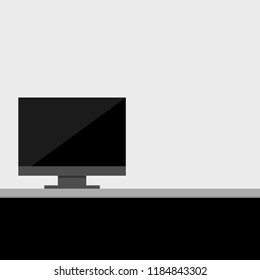 LED TV on black stand in living room  with blank space for text or design. vector illustration