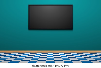 led tv on the green wall in the living room