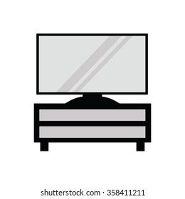 Led TV on the shelf. White background. Vector icon