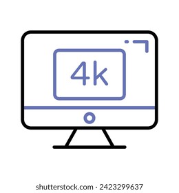 Pantalla de televisión en línea, icono de tecnología 4k en estilo de moda