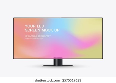 LED TV Screen Mockup with gradient blue, pink, yellow screen. Free Curved LED Advertising Display Mockup for technology LED TV Screen Mockup in 3Ds vector, illustration