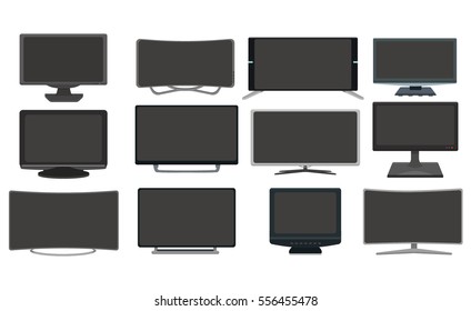Led TV set on white background vector collection.