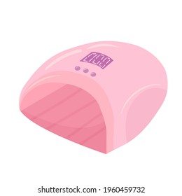 LED UV Nail Drying Lamp. Pink colour. Tools for manicure cartoon style. Vector illustration isolated on white background.