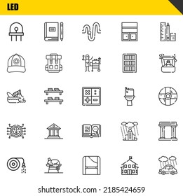 led vector line icons set. diode, hose and mortar Icons. Thin line design. Modern outline graphic elements, simple stroke symbols stock illustration
