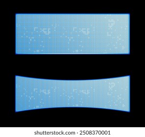 Led video walls, tv screens with light effect on stage. Vector isolated set of realistic monitors with light emitting diodes and pixels. Show studio or stadium scene displays for audience