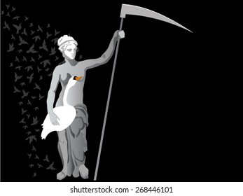 Leda holding a scythe and the swan vector drawing