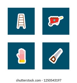 Ledder, saw, gloves, weelbarrow icons on card template. Vector illustration in flat style.
