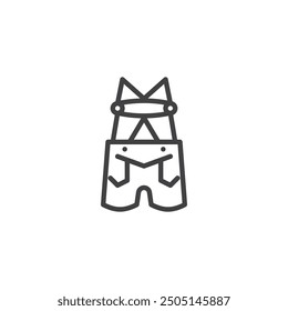 Lederhosen breeches line icon. linear style sign for mobile concept and web design. Bavarian leather shorts with suspenders outline vector icon. Symbol, logo illustration. Vector graphics