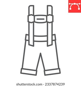 Icono de línea Lederhosen, oktoberfest y ropa, icono del vector del disfraz del festival, gráficos vectoriales de pantalones tradicionales, símbolo de contorno de trazo editable, eps 10.