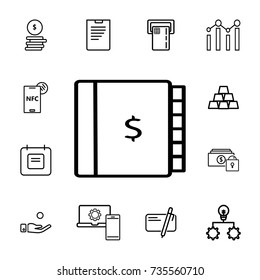 Ledger & Dollar Sign Icons on the white background. set of finance icons