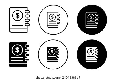 Ledger Icon. book record of business activities and money received or paid. financial earning or annual payment transaction accounting statement. profit loss or revenue sale record in ledger book 