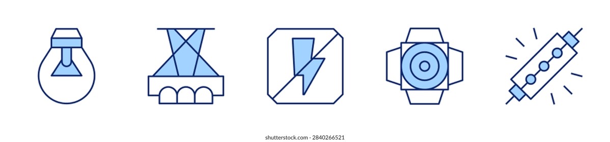 ledlight, lightingdesign, noflash, spotlight, lightbulb. Lighting Icon vector illustration. Line Duotone style. Editable stroke
