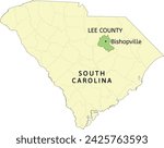 Lee County and city of Bishopville location on South Carolina state map