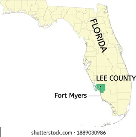 Lee county and city of Fort Myers location on Florida map