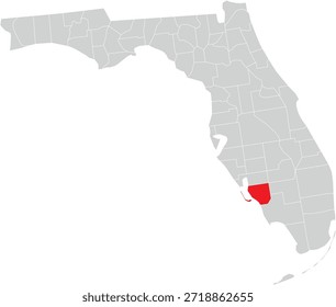 Lee County auf der Karte von Florida State Editable Vector