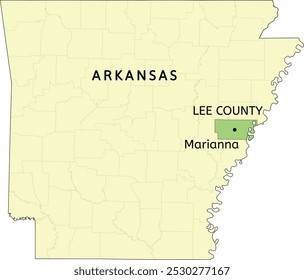 Lee County e cidade de Marianna localização no mapa do estado de Arkansas