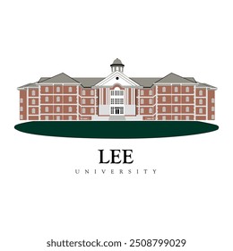 Lee university building architecture with grass infront and print ready vector file. american top class lee university with best education ranking 2024. beautiful illustration of lee college