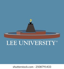 Lee university fountain architectural illustration with flame on top of it. fire in lee university vector illustration. american river lee tower clipart.