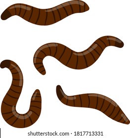Leech. Set of bloodsucking insects. Red dangerous worms. Nasty slimy animals of rivers and lakes. Cartoon flat illustration isolated on whiite
