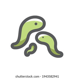 Leeches green set Vector icon Cartoon illustration