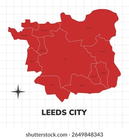 Leeds City map illustration. Map of the City in England