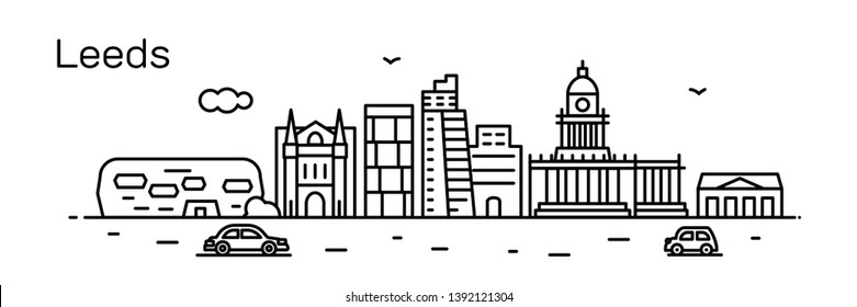 Leeds city. Modern flat line style. Vector illustration. Concept for presentation, banner, cards, web page
