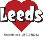 Leeds city ​​text with red heart suitable for logo or design