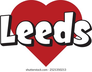 Leeds ciudad ​​texto con corazón rojo adecuado para el logotipo o el diseño