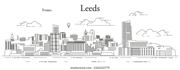 Leeds cityscape line art vector illustration