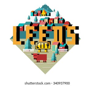 Leeds in England is Beautiful city to visit on holiday, vector cartoon illustration