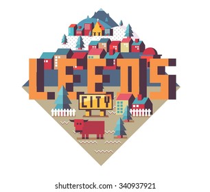 Leeds in England is Beautiful city to visit on holiday, vector cartoon illustration