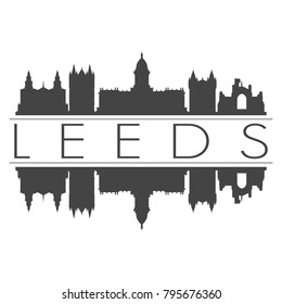 Leeds England Great Britain UK Europe Skyline Vector Art Mirror Silhouette Emblematic Buildings