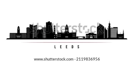 Leeds skyline horizontal banner. Black and white silhouette of Leeds, UK. Vector template for your design. 