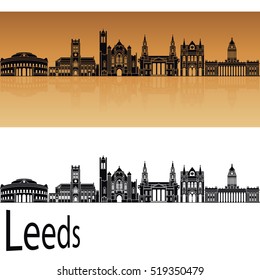 Leeds skyline in orange background in editable vector file