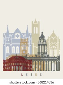 Leeds skyline poster in editable vector file