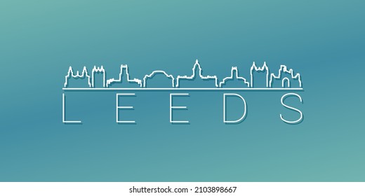 Leeds, UK Skyline Linear Design. Flat City Illustration Minimal Clip Art. Background Gradient Travel Vector Icon.